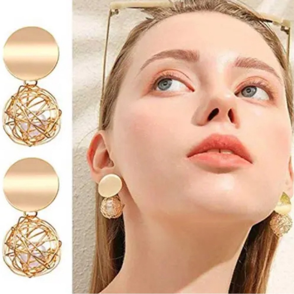 Gold Pearl Nest Drop Earrings - Picture 1 of 13